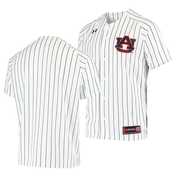 Mens Auburn Tigers Blank Under Armour 2019 White Pinstripe Under Armour College Baseball Team Jersey