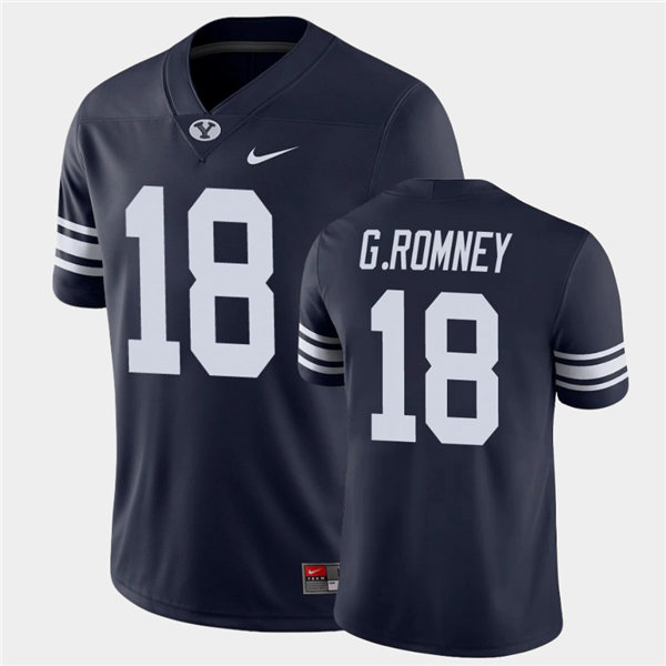 Mens BYU Cougars #18 Gunner Romney Nike Navy College Football Game Jersey