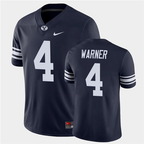 Mens BYU Cougars #4 Troy Warner Nike Navy College Football Game Jersey