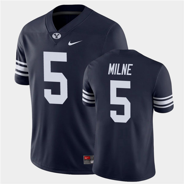 Mens BYU Cougars #5 Dax Milne Nike Navy College Football Game Jersey