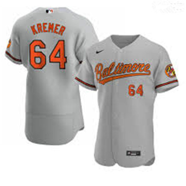 Mens Baltimore Orioles #64 Dean Kremer Nike Grey Road Flexbase Jersey1