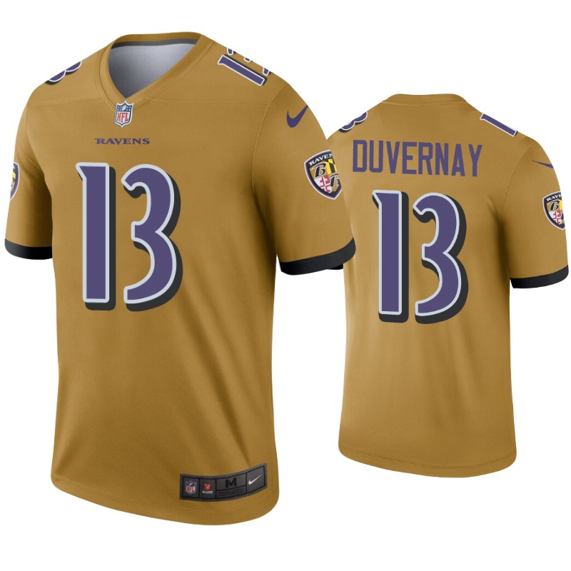 Mens Baltimore Ravens #13 Devin Duvernay Nike Gold Inverted Legend Jerse