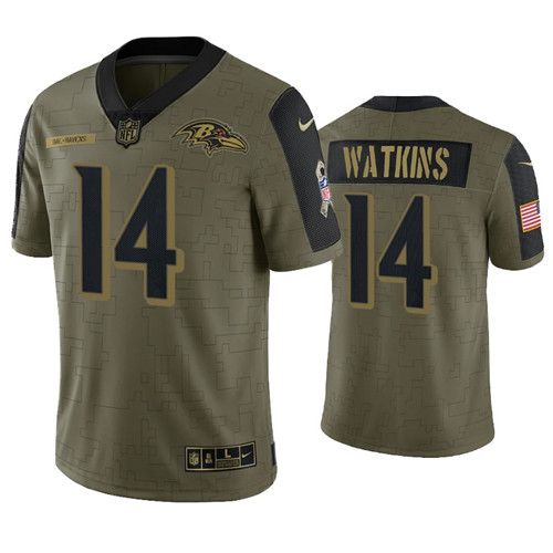 Mens Baltimore Ravens #14 Sammy Watkins Nike Olive 2021 Salute To Service Limited Jersey