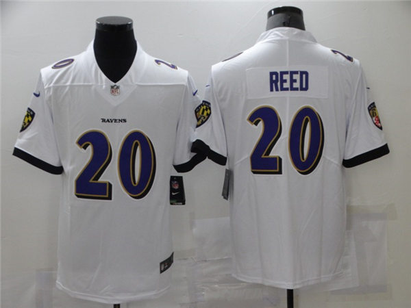 Mens Baltimore Ravens #20 Ed Reed Nike White Vapor Limited Player Stitched Jersey