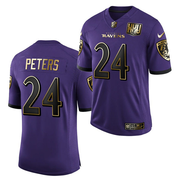 Mens Baltimore Ravens #24 Marcus Peters Nike Purple 25th Anniversary Speed Machine Golden Limited