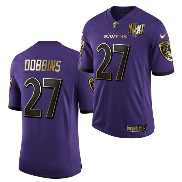 Mens Baltimore Ravens #27 J. K. Dobbins Nike Purple 25th Anniversary Speed Machine Golden Limited