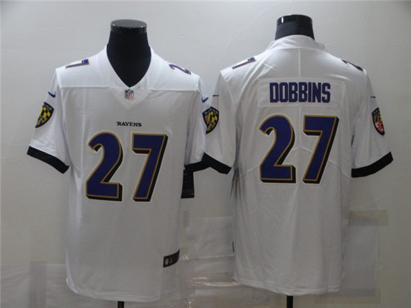 Mens Baltimore Ravens #27 J. K. Dobbins Nike White Vapor Limited Player Stitched Jersey