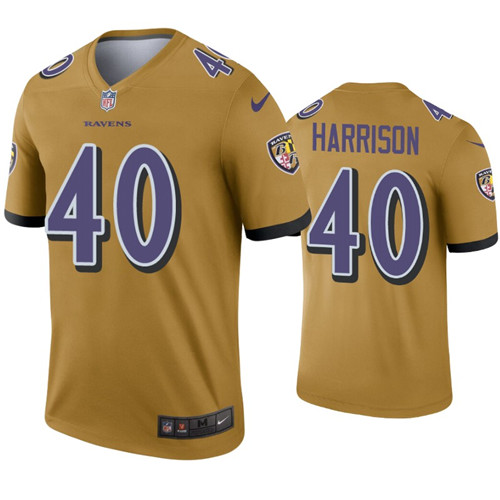 Mens Baltimore Ravens #40 Malik Harrison Nike Gold Inverted Legend Jersey
