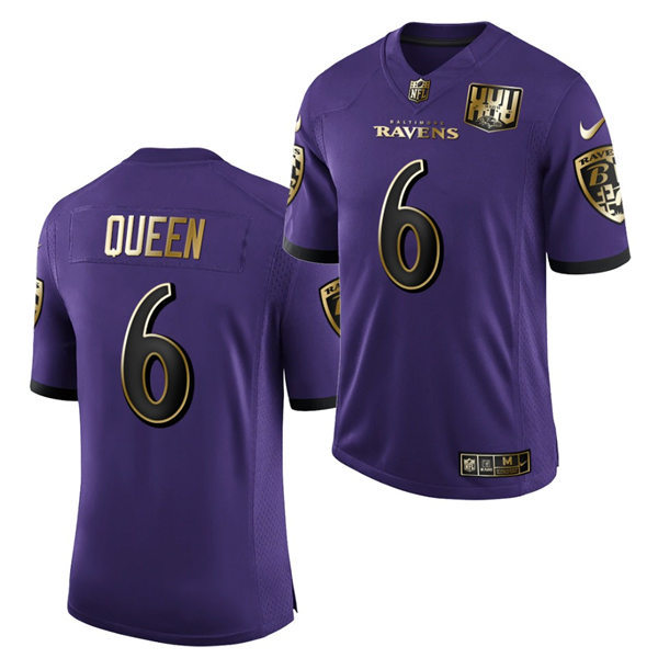 Mens Baltimore Ravens #6 Patrick Queen Nike Purple 25th Anniversary Speed Machine Golden Limited