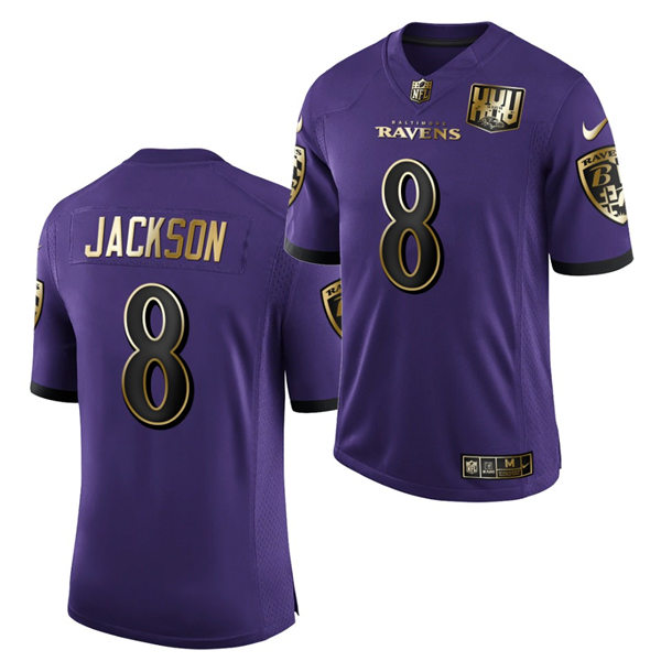 Mens Baltimore Ravens #8 Lamar Jackson Nike Purple 25th Anniversary Speed Machine Golden Limited