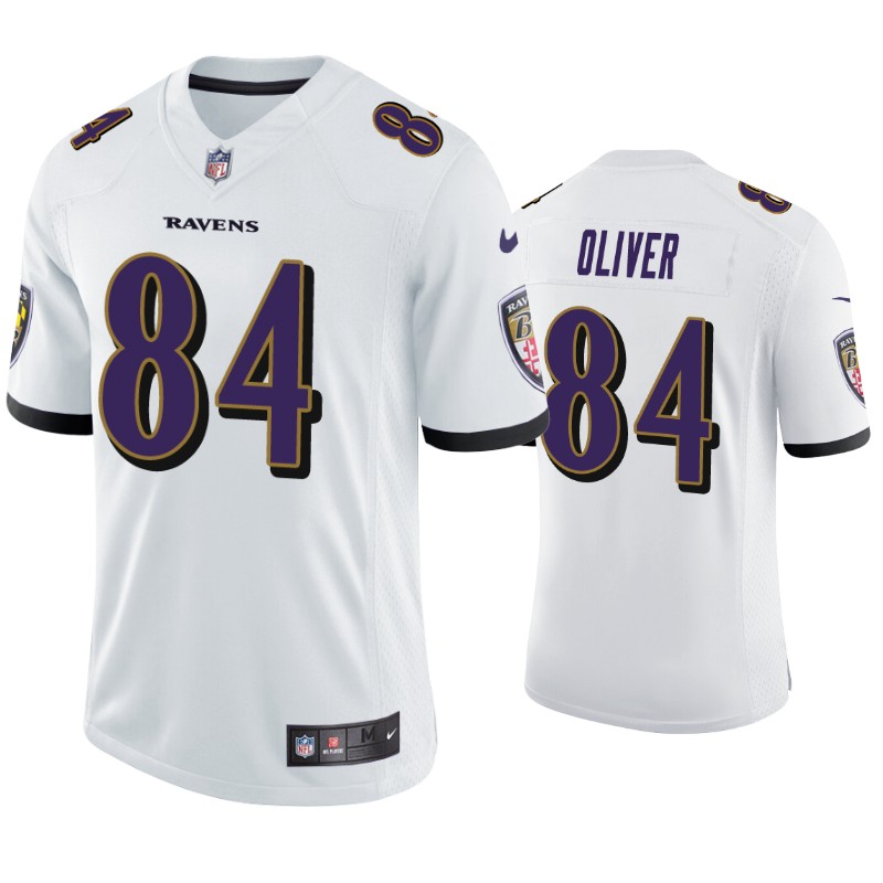 Mens Baltimore Ravens #84 Josh Oliver Nike White Vapor Limited Player Jersey