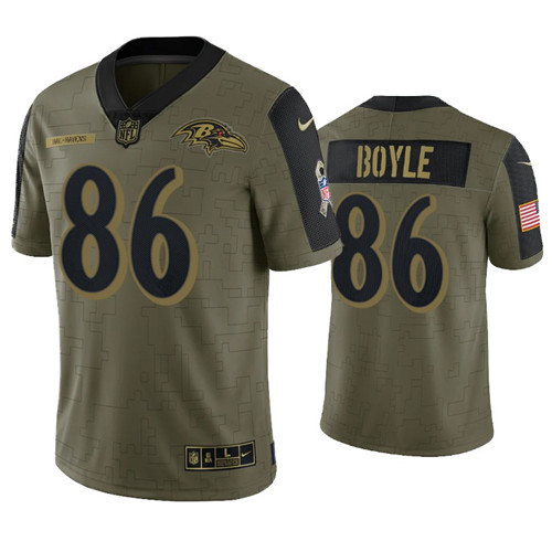 Mens Baltimore Ravens #86 Nick Boyle Nike Olive 2021 Salute To Service Limited Jersey