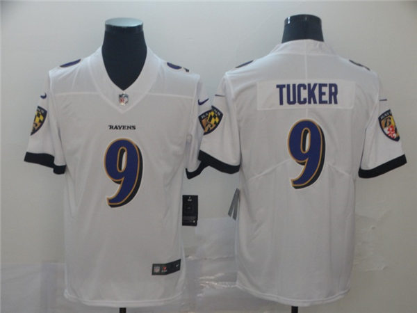 Mens Baltimore Ravens #9 Justin Tucker Nike White Vapor Limited Player Stitched Jersey