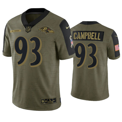 Mens Baltimore Ravens #93 Calais Campbell Nike Olive 2021 Salute To Service Limited Jersey