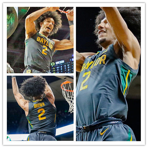 Mens Baylor Bears #2 Kendall Brown Nike Charcoal College Basketball Game Jersey