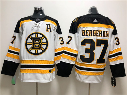 Mens Boston Bruin #37 Patrice Bergeron adidas Away White Stitched Jersey