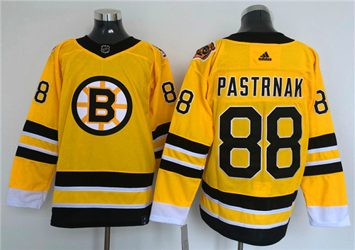 Mens Boston Bruin #88 David Pastrnak Yellow 2021 adidas NHL REVERSE RETRO Stitched JERSEYS