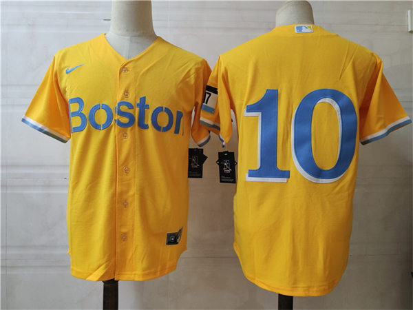 Mens Boston Red Sox #10 Trevor Story Yellow 2021 Nike MLB City Connect Jerseys