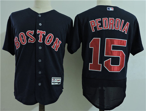 Mens Boston Red Sox #15 Dustin Pedroia Navy Majestic Flex Base Baseball Jerseys