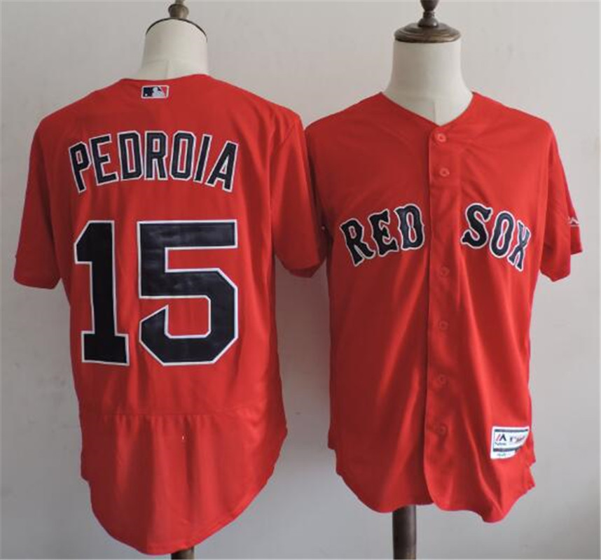 Mens Boston Red Sox #15 Dustin Pedroia Red Majestic Flex Base Baseball Jersey