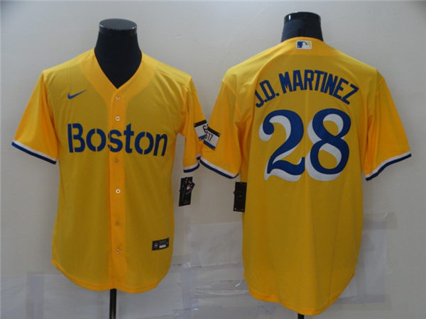 Mens Boston Red Sox #28 J.D. Martinez Nike Yellow With Name 2021 Boston City Connect Jerseys