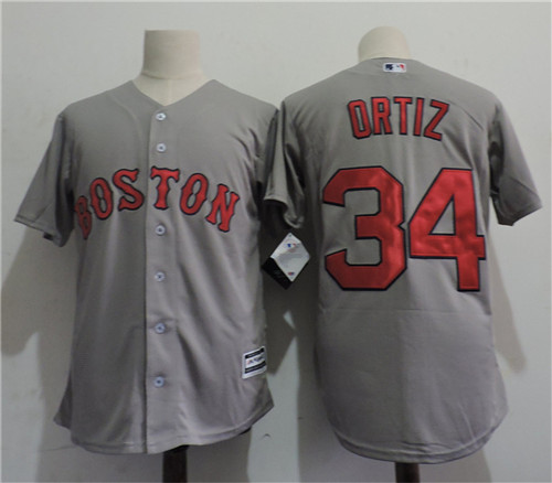 Mens Boston Red Sox #34 David Ortiz Grey Majestic Cool Base Baseball Jerseys