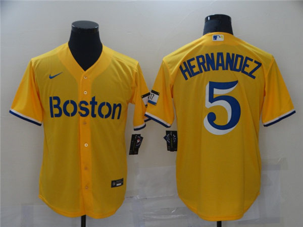 Mens Boston Red Sox #5 Enrique Hernandez Nike Yellow With Name 2021 Boston City Connect Jerseys