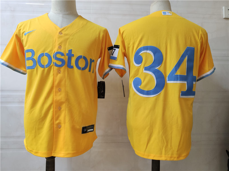 Mens Boston Red Sox Retired Player #34 David Ortiz Yellow 2021 Nike MLB City Connect Jerseys