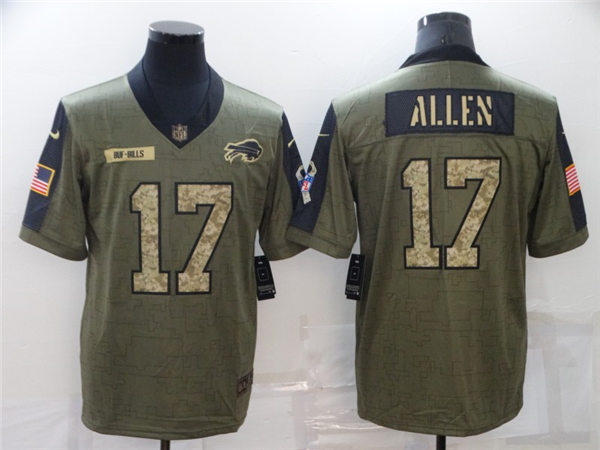 Mens Buffalo Bills #17 Josh Allen Nike 2021 Olive Camo Number Salute To Service Limited Stitched Jersey