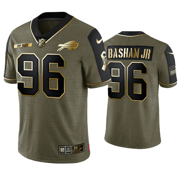 Mens Buffalo Bills #96 Carlos Basham Jr. Nike 2021 Olive Golden Salute To Service Limited Jersey