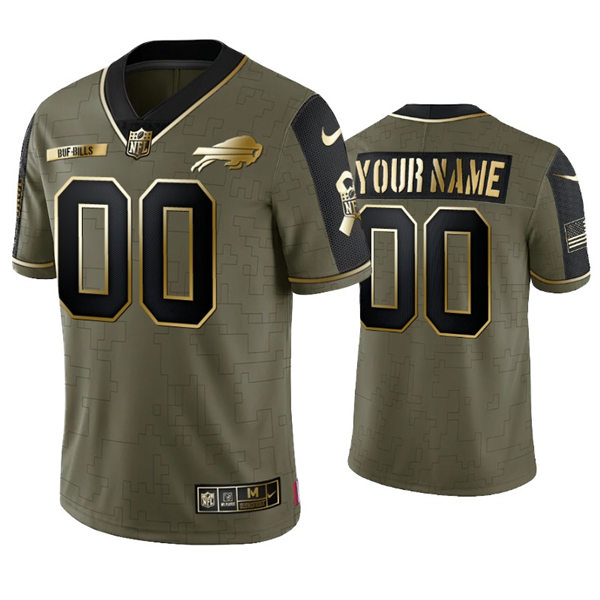 Mens Buffalo Bills Custom Joe Ferguson Jack Kemp Thurman Thomas 2021 Salute To Service Nike Olive Gold Limited Jersey