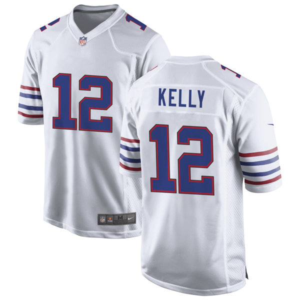 Mens Buffalo Bills Retired Player #12 Jim Kelly Nike White Alternate Retro Vapor Limited Jersey