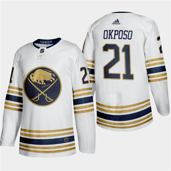 Mens Buffalo Sabres #21 Kyle Okposo White 50th Season Premier Player Stitched Jersey