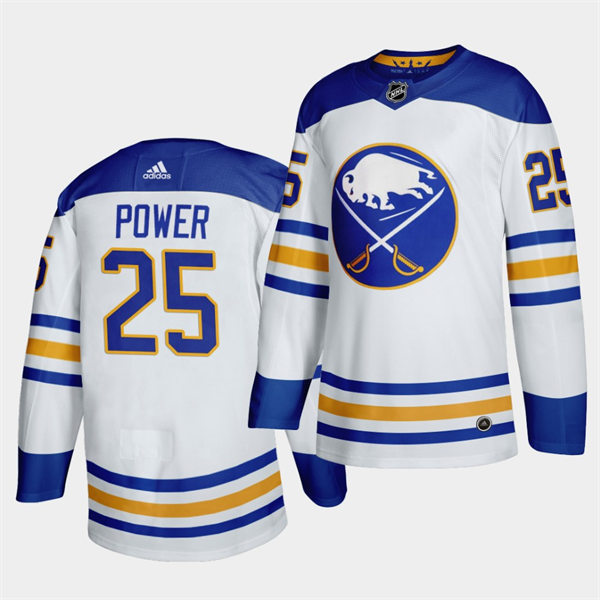 Mens Buffalo Sabres #25 Owen Power Adidas White Royal Away Premier Player Stitched Jersey