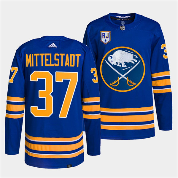 Mens Buffalo Sabres #37 Casey Mittelstadt Adidas Royal Home Premier Player Stitched Jersey