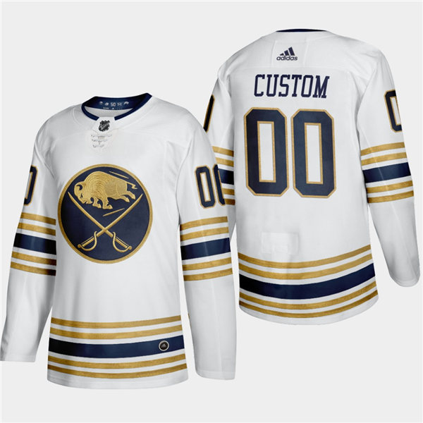 Mens Buffalo Sabres Custom Jake McCabe Kyle Okposo Brian Gionta Dominik Hasek White 50th Season Premier Stitched