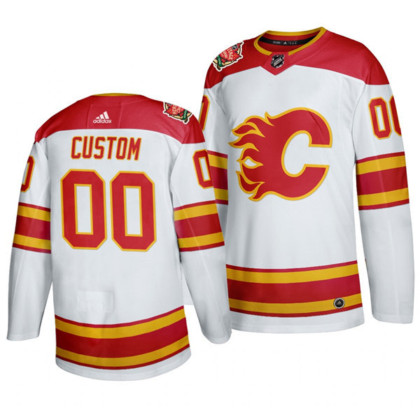 Mens Calgary Flames Custom Jarome Iginla Mark Giordano Joe Nieuwendyk Lanny McDonald Adidas White 2019-20 Heritage Stitched
