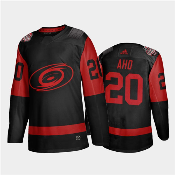 Mens Carolina Hurricanes #20 Sebastian Aho Black Adidas 2021 Stadium Series Stitched Jersey