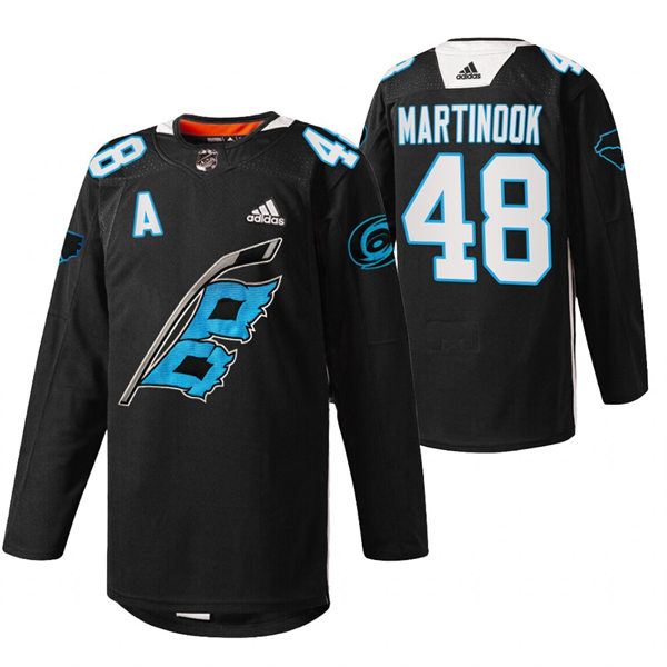 Mens Carolina Hurricanes #48 Jordan Martinook 2022 Warm-up Black Night Stitched Jersey