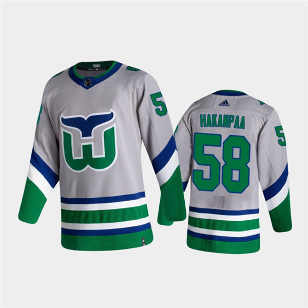 Mens Carolina Hurricanes #58 Jani Hakanpaa silvery grey Adidas 2021 NHL REVERSE RETRO Stitched JERSEYS