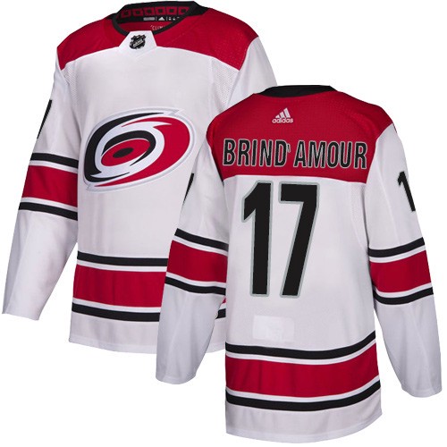 Mens Carolina Hurricanes Retired Player #17 Rod Brind'Amour adidas Away White Stitched Jersey