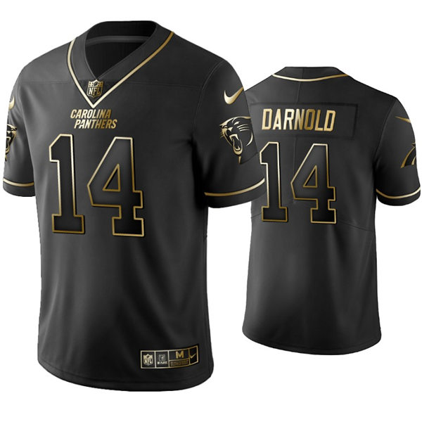 Mens Carolina Panthers #14 Sam Darnold Nike Black Golden Edition Vapor Limited Jersey