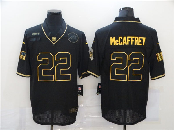 Mens Carolina Panthers #22 Christian McCaffrey Nike Black Golden Edition Vapor Limited Stitched Jersey