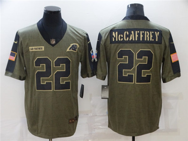 Mens Carolina Panthers #22 Christian McCaffrey Stitched Nike Olive 2021 Salute To Service Limited Player Stitched Jersey