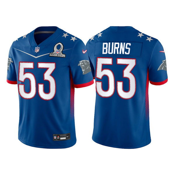 Mens Carolina Panthers #53 Brian Burns Royal 2022 NFC Pro Bowl Game Jersey