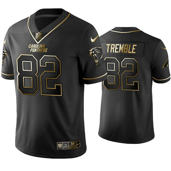 Mens Carolina Panthers #82 Tommy Tremble Nike Black Golden Edition Vapor Limited Jersey