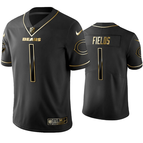 Mens Chicago Bears #1 Justin Fields Nike Black Golden Edition Vapor Limited Jersey