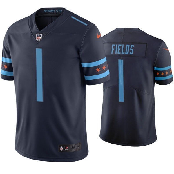 Mens Chicago Bears #1 Justin Fields Nike Navy Chicago City Edition Jersey