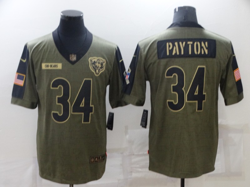 Mens Chicago Bears Retired Player #34 Walter Payton Stitched Nike Olive 2021 Salute To Service Limited Player Stitched Jersey