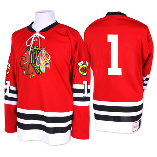 Mens Chicago Blackhawks #1 Glenn Hall Red 1960-61 CCM Throwback Stitched Jersey